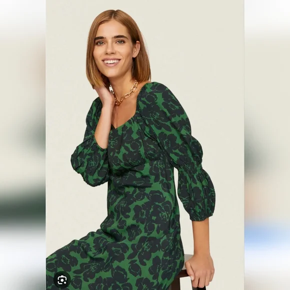Peter Som Scoop Neck Green Floral Midi Dress Size 0 - Picture 2 of 9